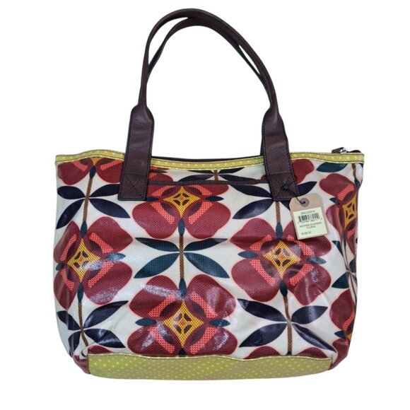 Fossil Key Tote Bag Purse Coated Canvas Red Floral Print Boho Y2K Retro Vintage - Picture 2 of 10